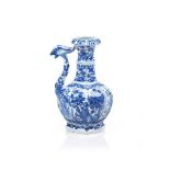 A ewer, Chinese export porcelain, Gadrooned body of moulded phoenix shaped spout, Blue underglaze