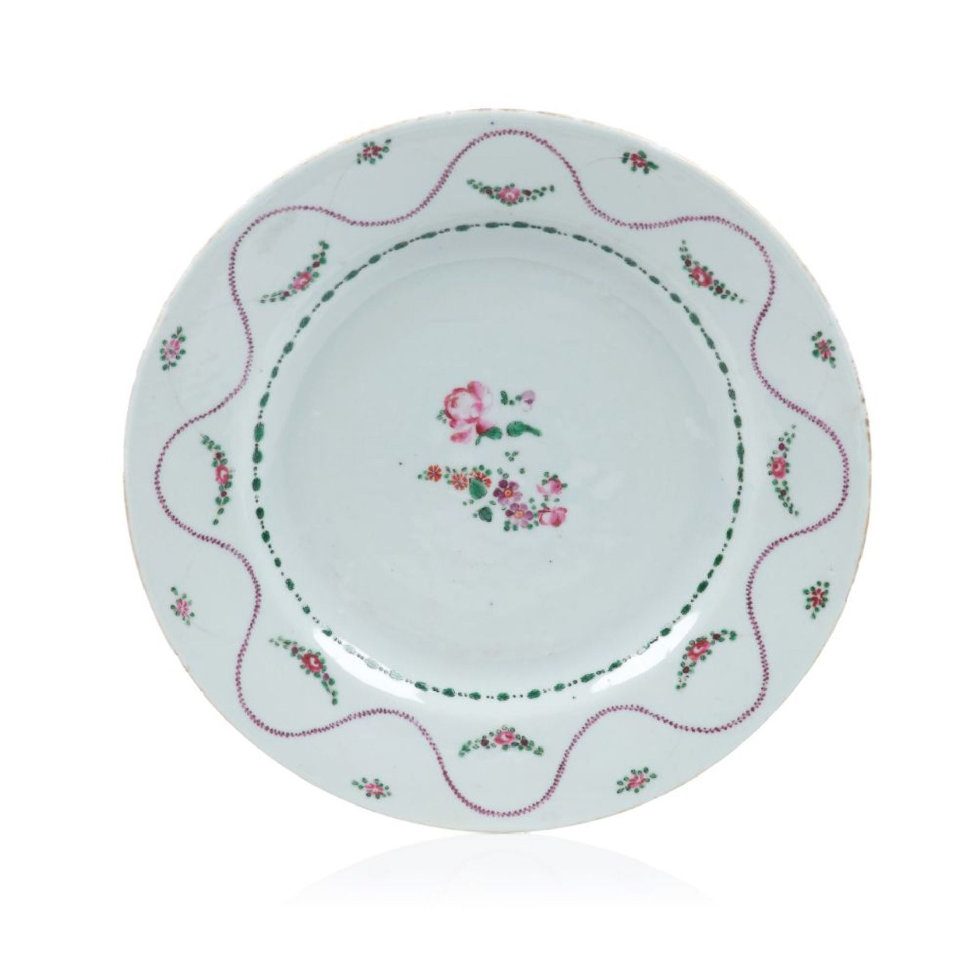 A plate, Chinese export porcelain, Polychrome floral decoration, Qianlong reign (1736-1795), (