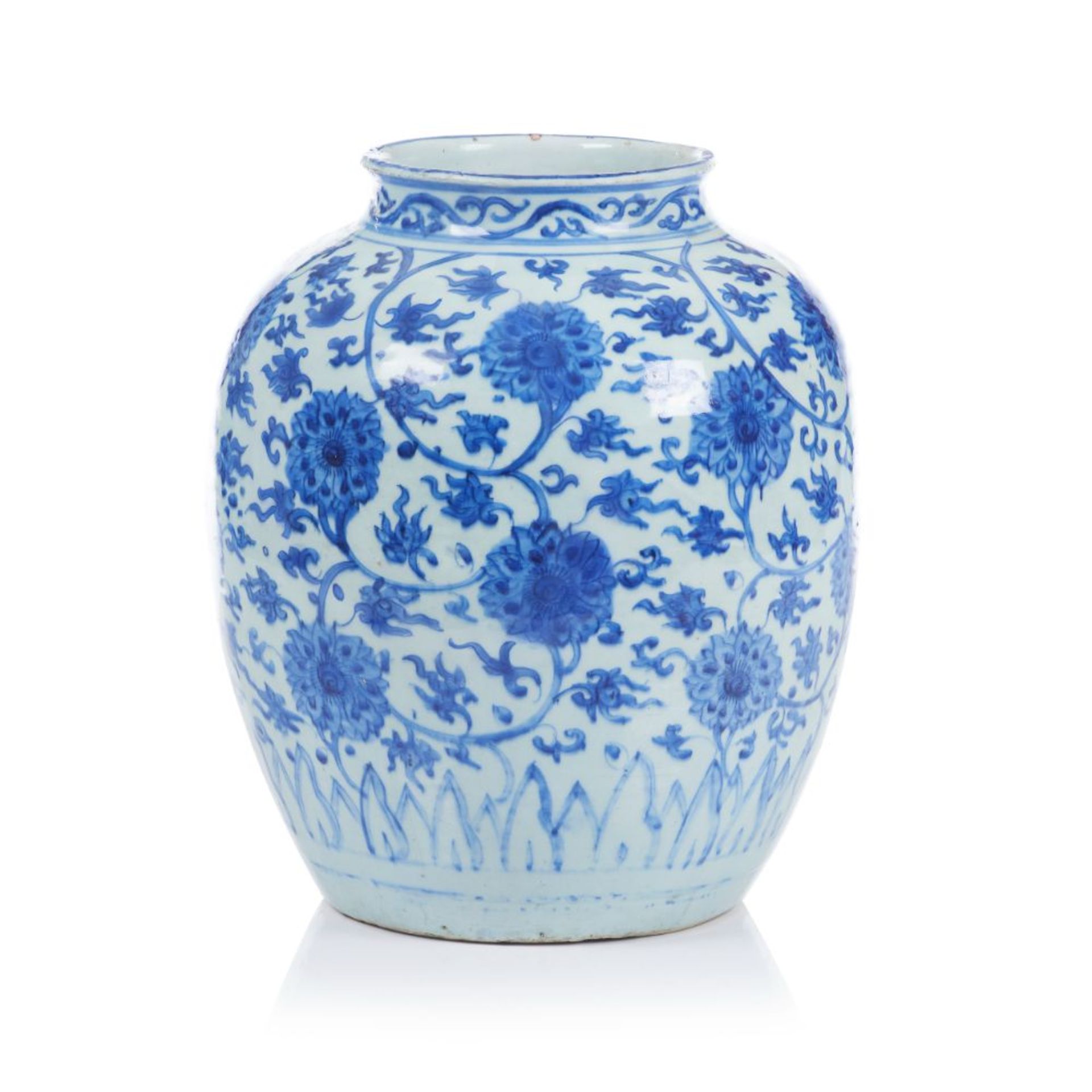 A vase, Chinese porcelain, Blue underglaze decoration of foliage motifs scrolls, Ming Dynasty,