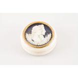 A circular box, ivory, Cover with carved decoration depicting Louis XVI, Marie Antoinette and the