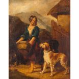 European School, 19th century, Girl with a dog, Oil on canvas, 62x51 cm