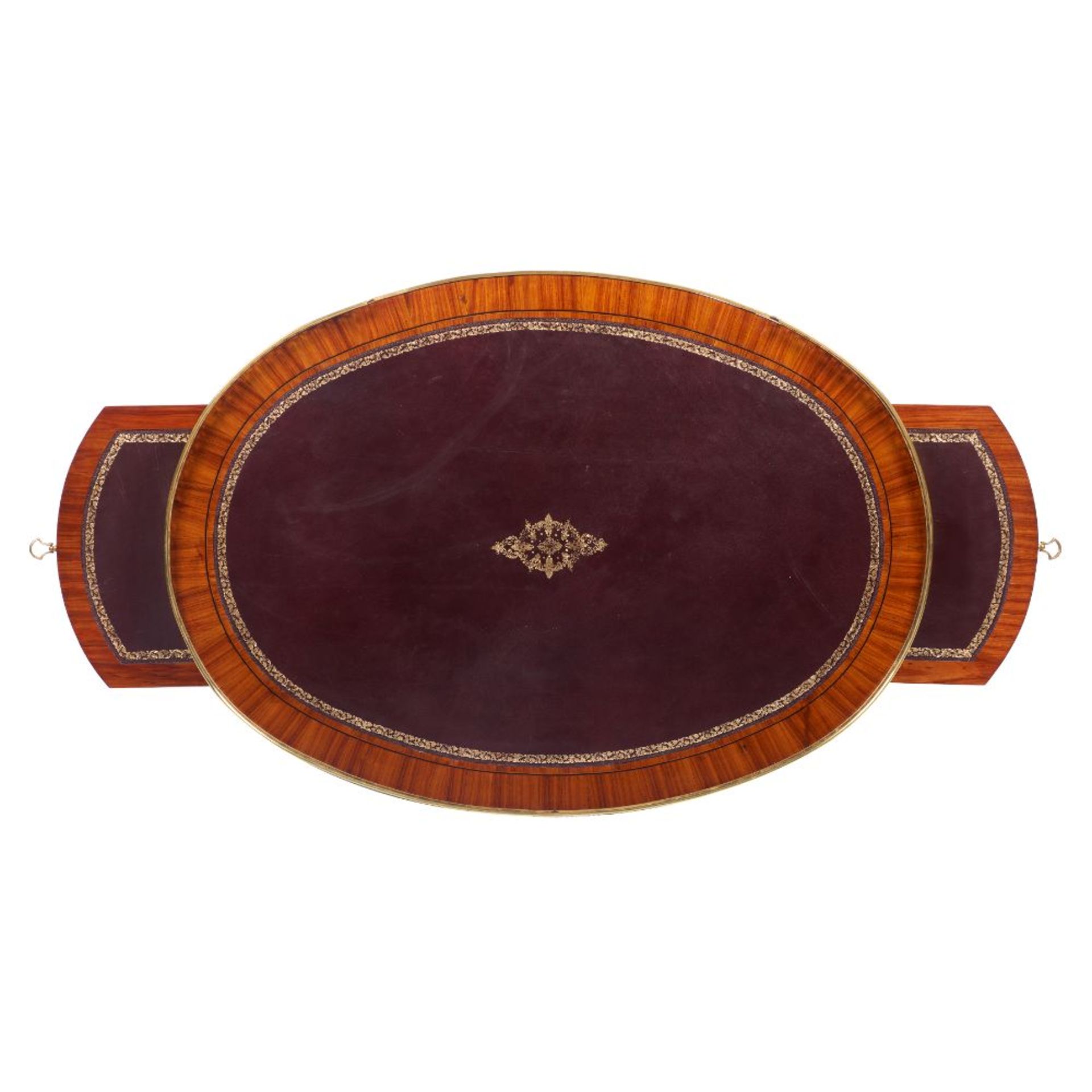 A Louis XVI style oval lady's desk, Rosewood veneered of satinwood, jacaranda, rosewood and other - Image 3 of 3