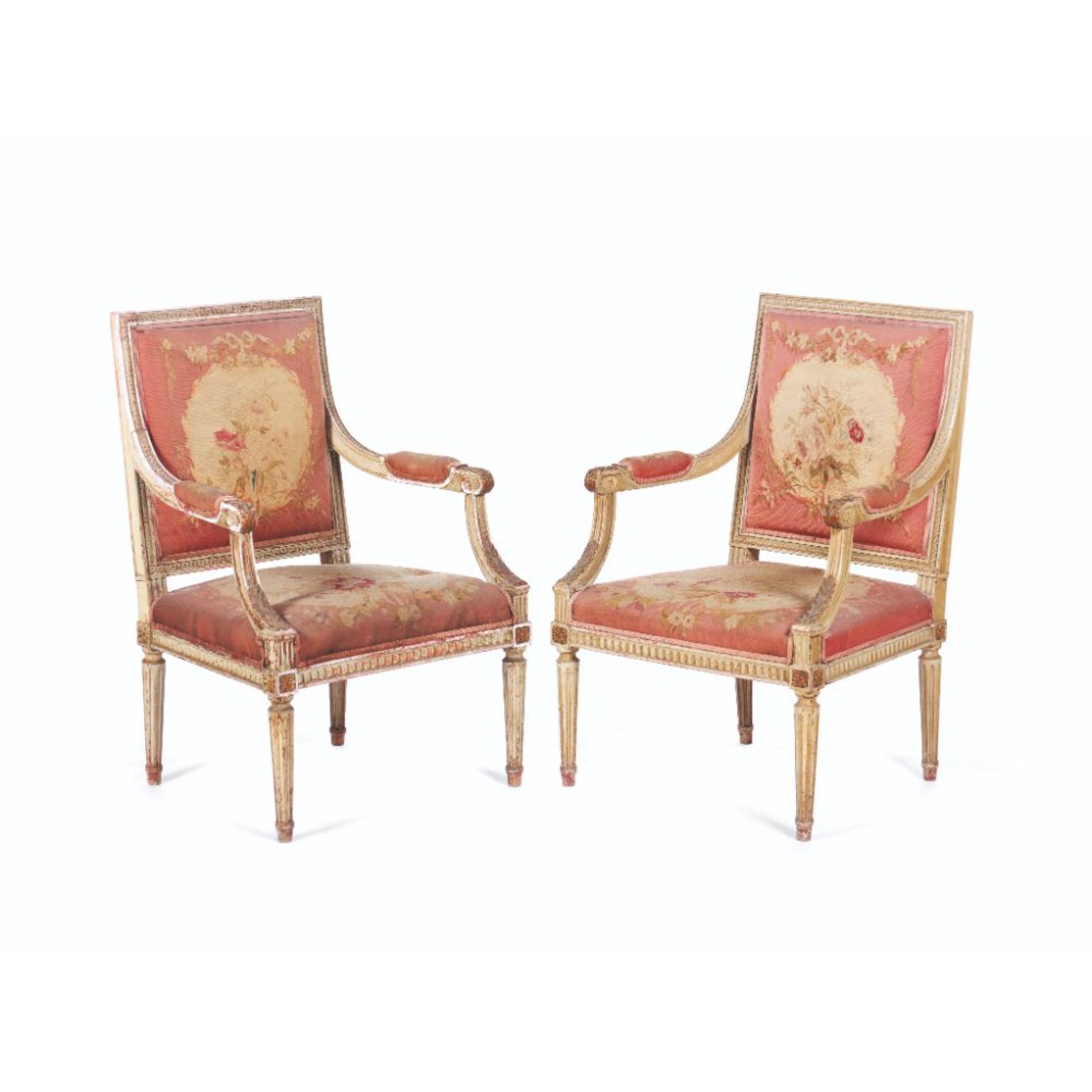 A pair of Louis XVI style fauteuils