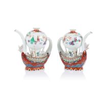 A pair of "Montgolfier Balloon" teapots