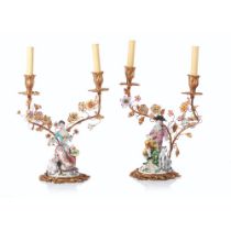 A pair of two branch candelabra