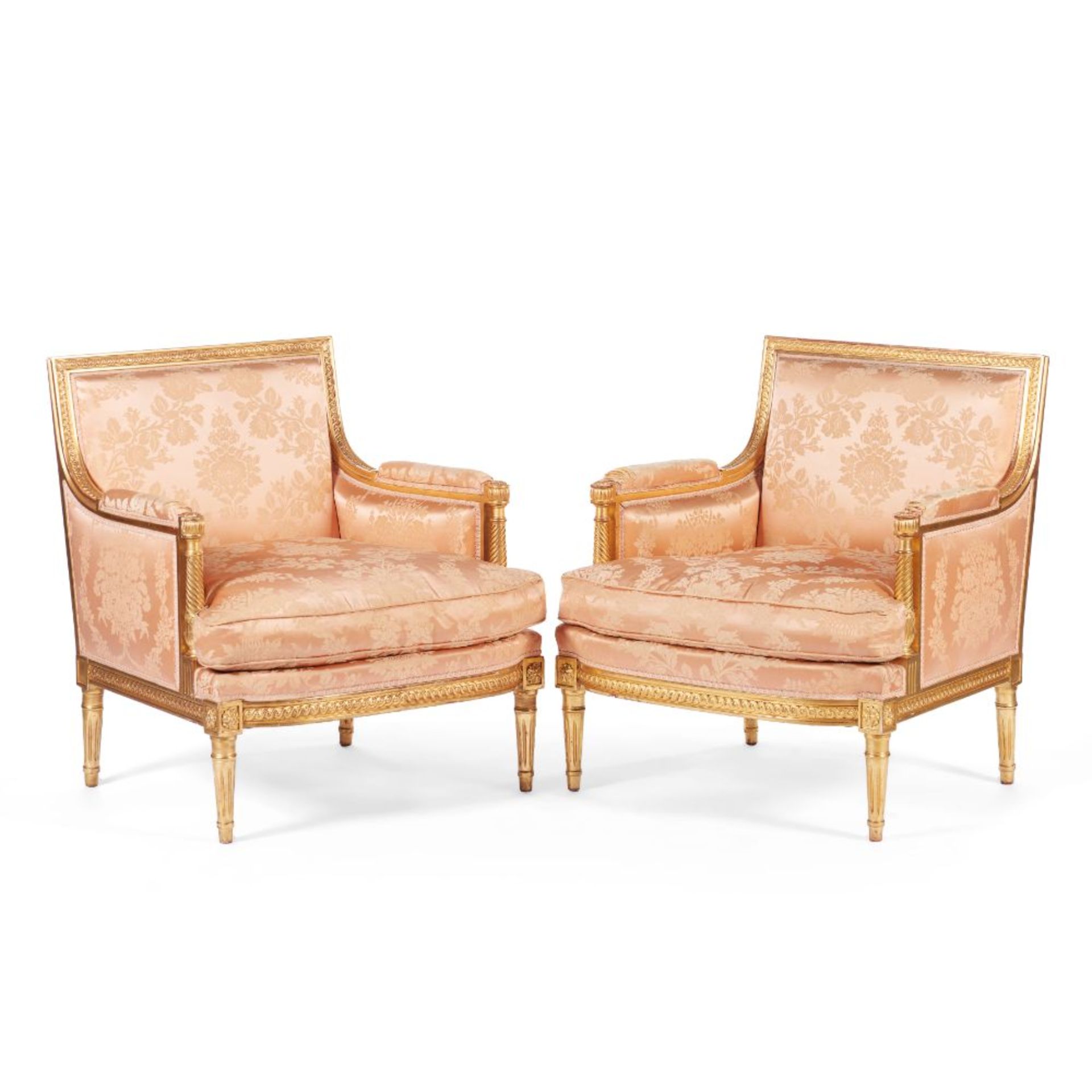 A pair of Louis XVI style bergères a la Reine