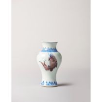 A small copper-red and underglaze blue decorated baluster vase 康熙时期青花及铜红小花瓶