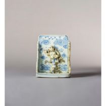 A rare blue and white 'Kui Xing' brush stand 明代十六世纪稀有青花魁星笔架