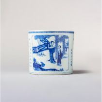 A blue and white brushpot, Bitong 康熙时期青花牡丹亭笔筒