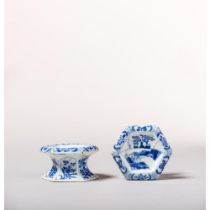 A pair of blue and white hexagonal salts 康熙时期青花六角盐罐一对