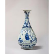 A blue and white 'figural' vase, Yuhuchunping 元代青花人物花瓶，玉壶春瓶