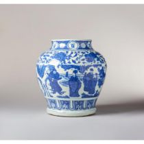 A rare blue and white baluster jar, Guan 嘉靖六字底款青花尊