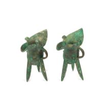 Two bronze ritual wine vessels, 'Jue'