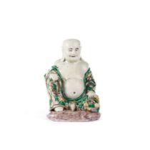 A biscuit Famille Verte figure of Budai
