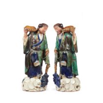 A pair of Guangdong polychrome glazed figures