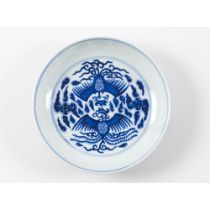 A pair of blue and white 'double phoenix' dishes