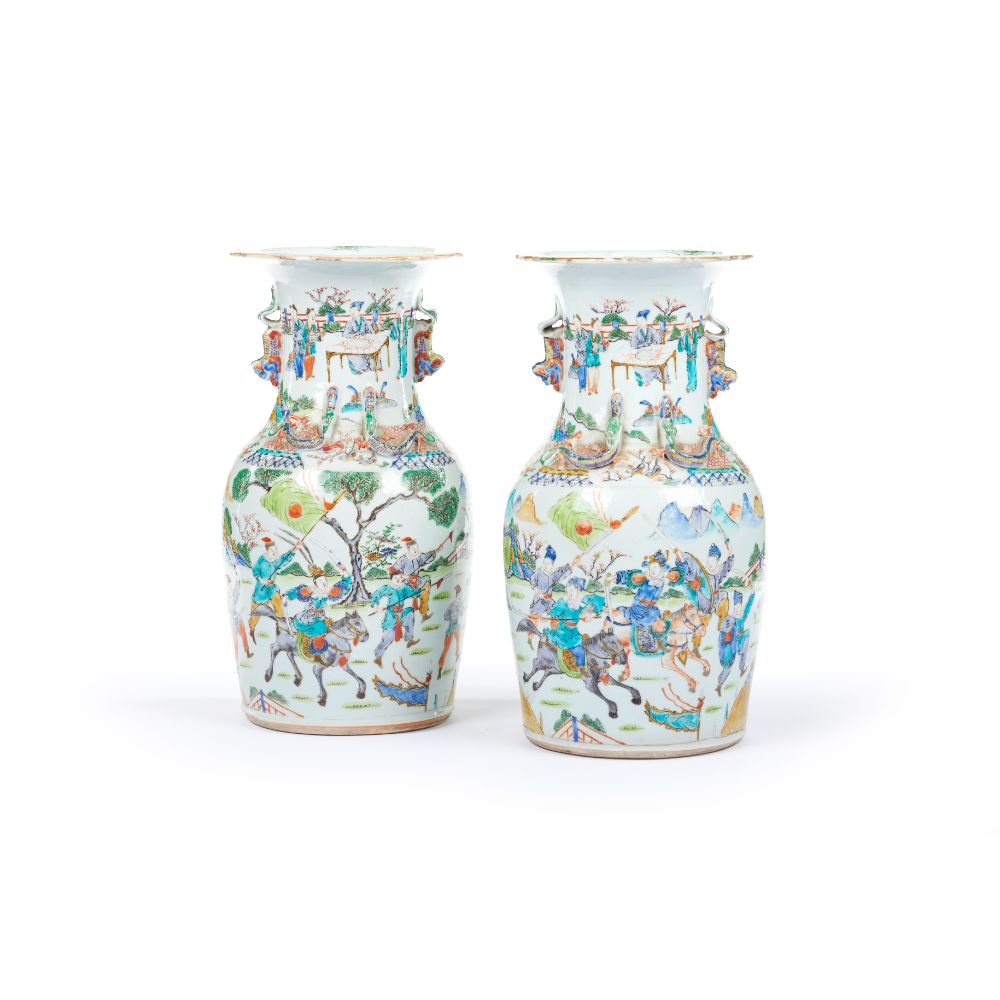 A pair of Famillhe Rose Canton vases