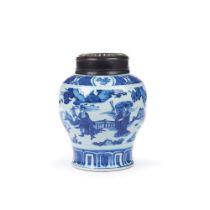 A blue and white 'Immortals' jar