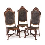 A set of three D. João V style tall backed chairs