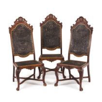 A set of three D. João V style tall backed chairs