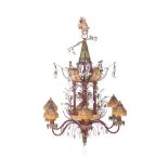 A large seven branch pagoda shaped chandelier