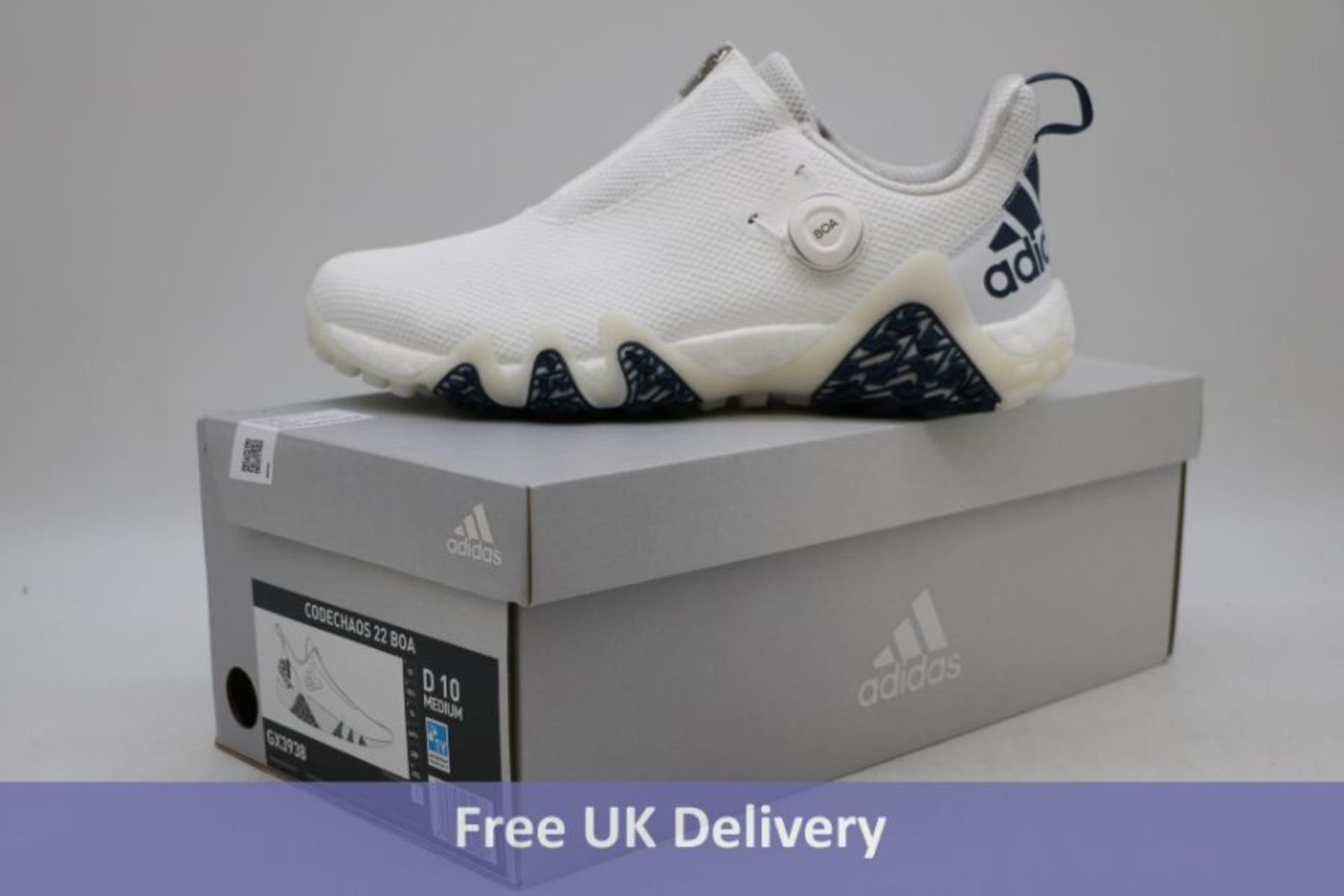 Adidas Code Chaos BOA Golf Shoes GX3938 D10 Medium, White/Blue, UK 10