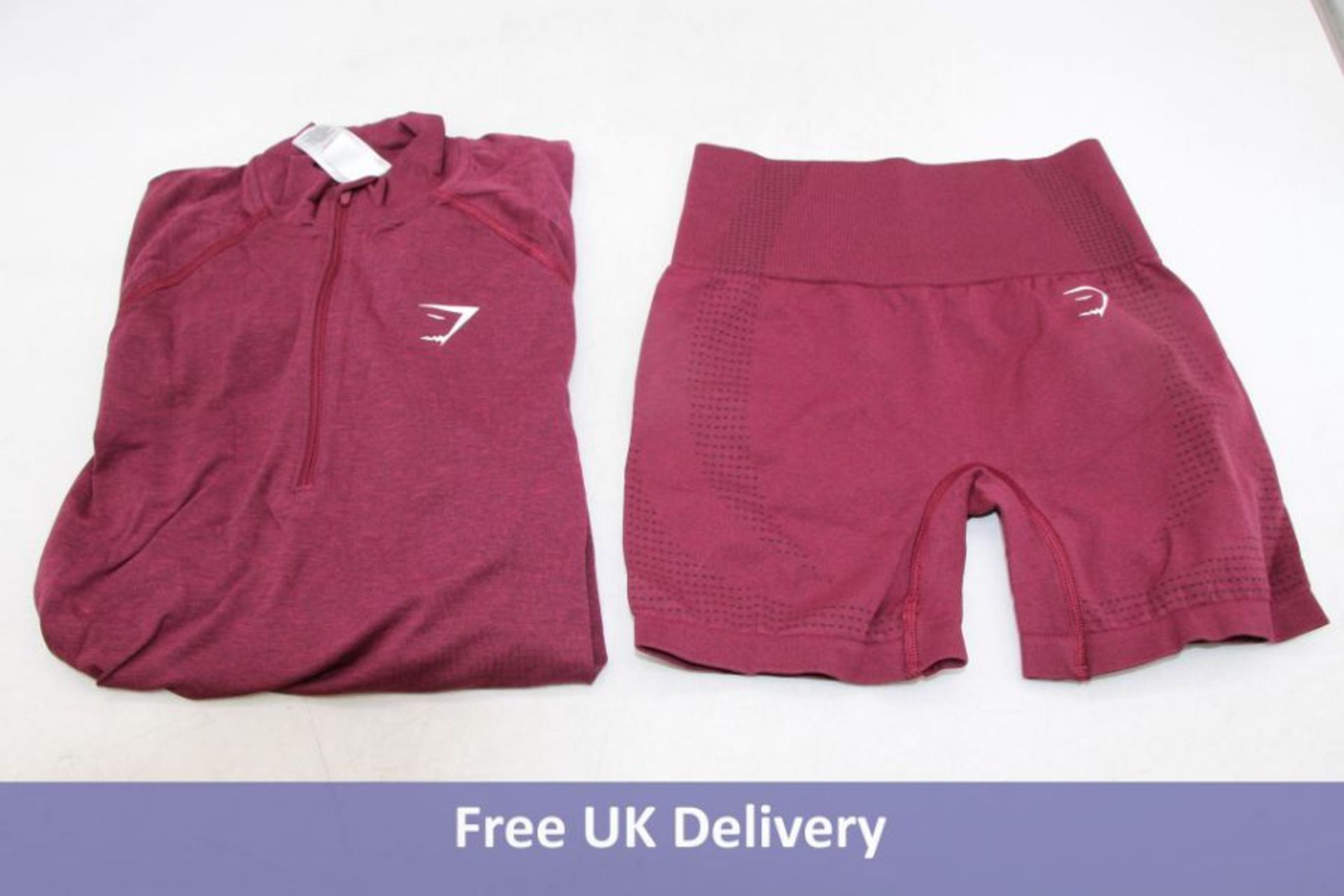 Two Gymshark Women's Vital Seamless 2.0 1/2 Zip T Shirt, Dark Red, Size S