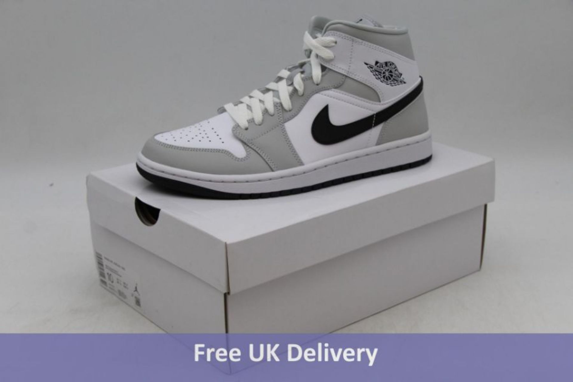 Nike Air Jordan 1 Mid Trainers, White/Grey/Black, UK 7.5