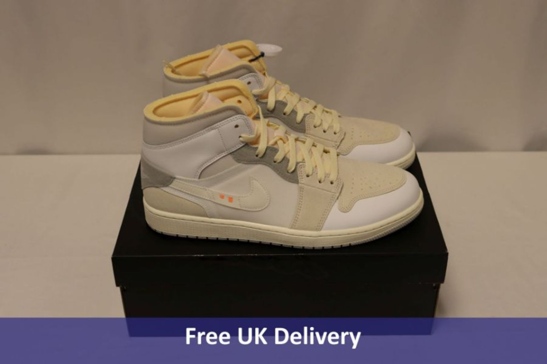 Air Jordan 1 Mid SE Craft Inside Out Trainers, White/Neutral/Grey, UK 11