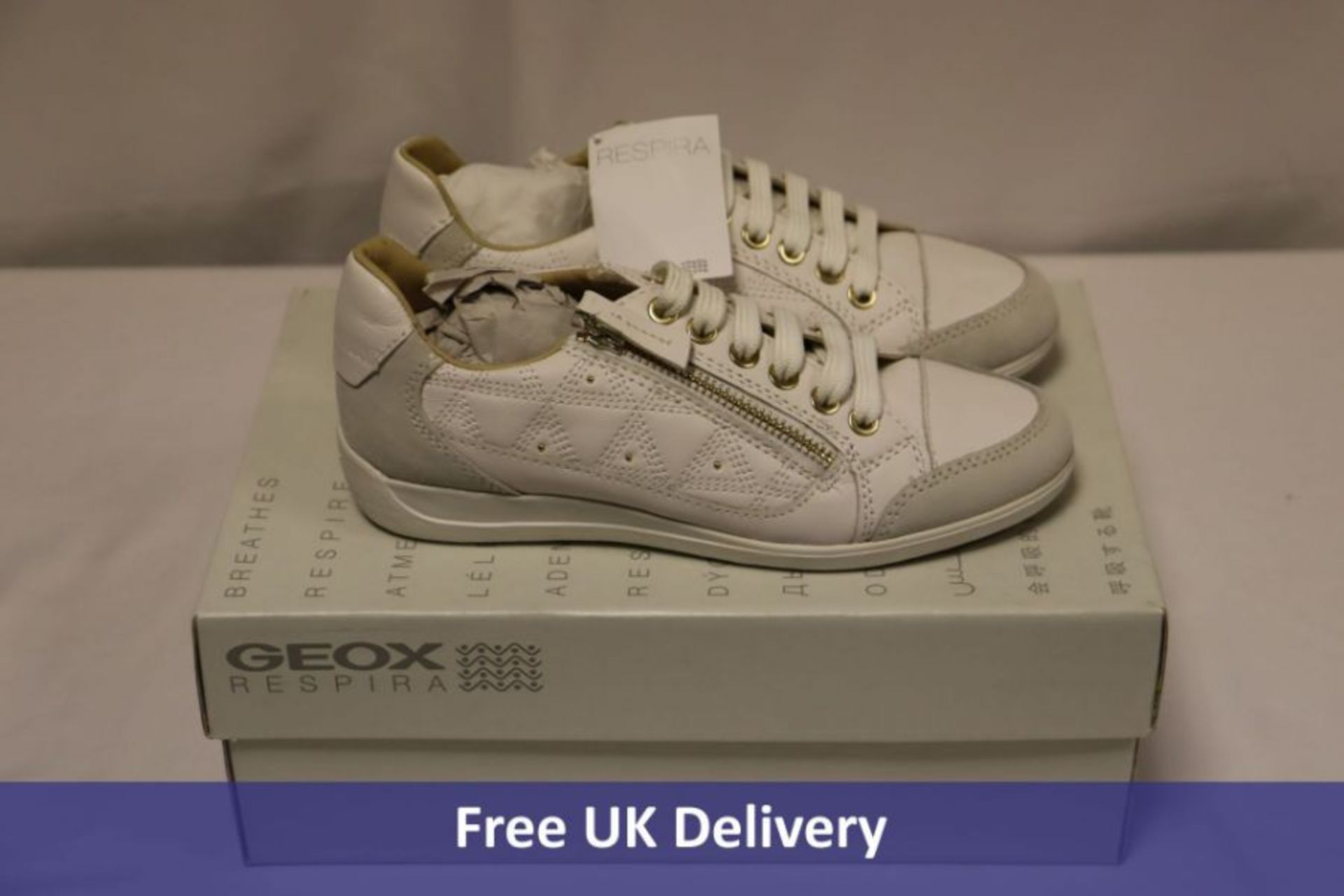 Geox D Myria C Nappa and Suede Women's Trainers, White/Off White, UK 2.5