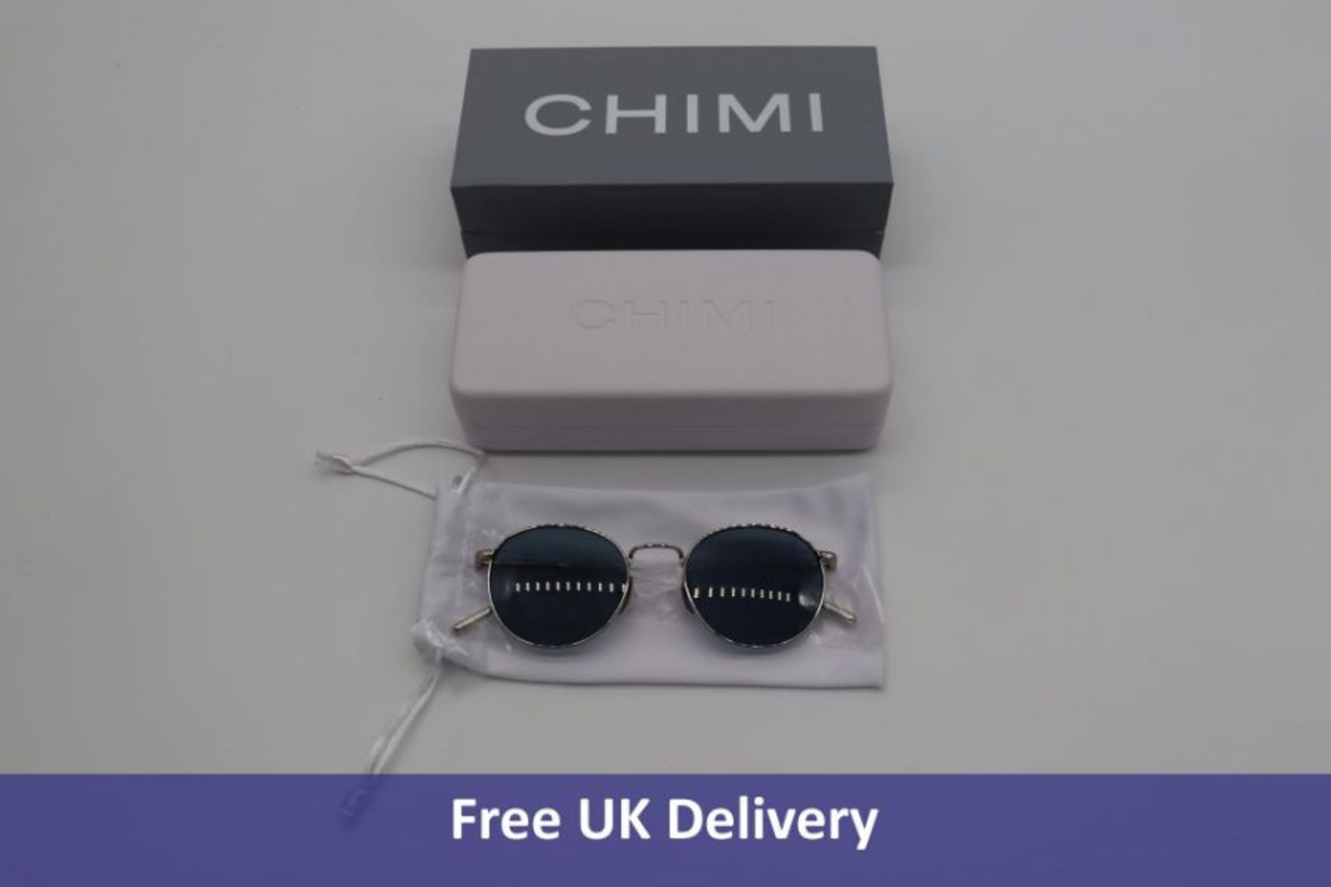 Chimi Men's Steel Round Sunglasses, Blue Lenses