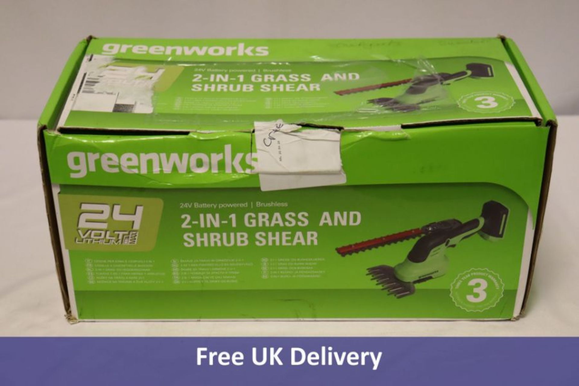 GreenWorks 2 in 1 24V Cordless Grass Shrub Shears. Used, not tested