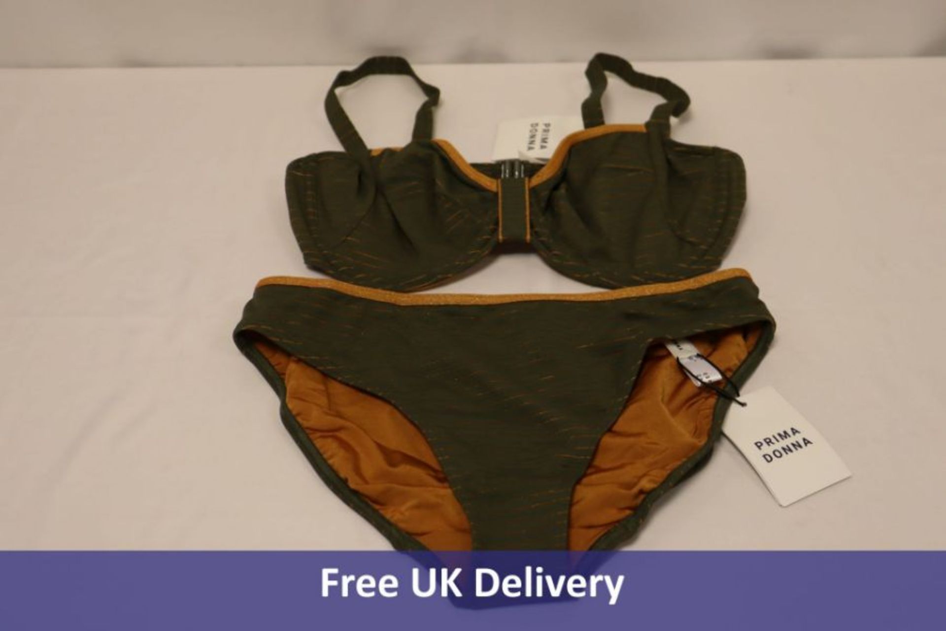 Two PrimaDonna Marquesas Swimwear items, Paradise Green, to include 1x Full Cup Bikini Top, UK 34 D,