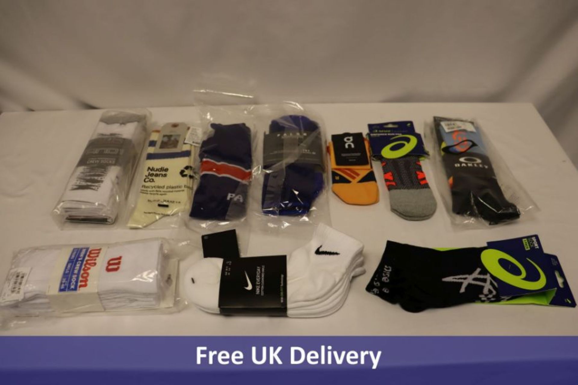 Assorted Sports Socks to include 2x Wilson 3 Pack Crew, 2x 3 Pack Asics Sport, 1x Adidas Ankle, 2x 3