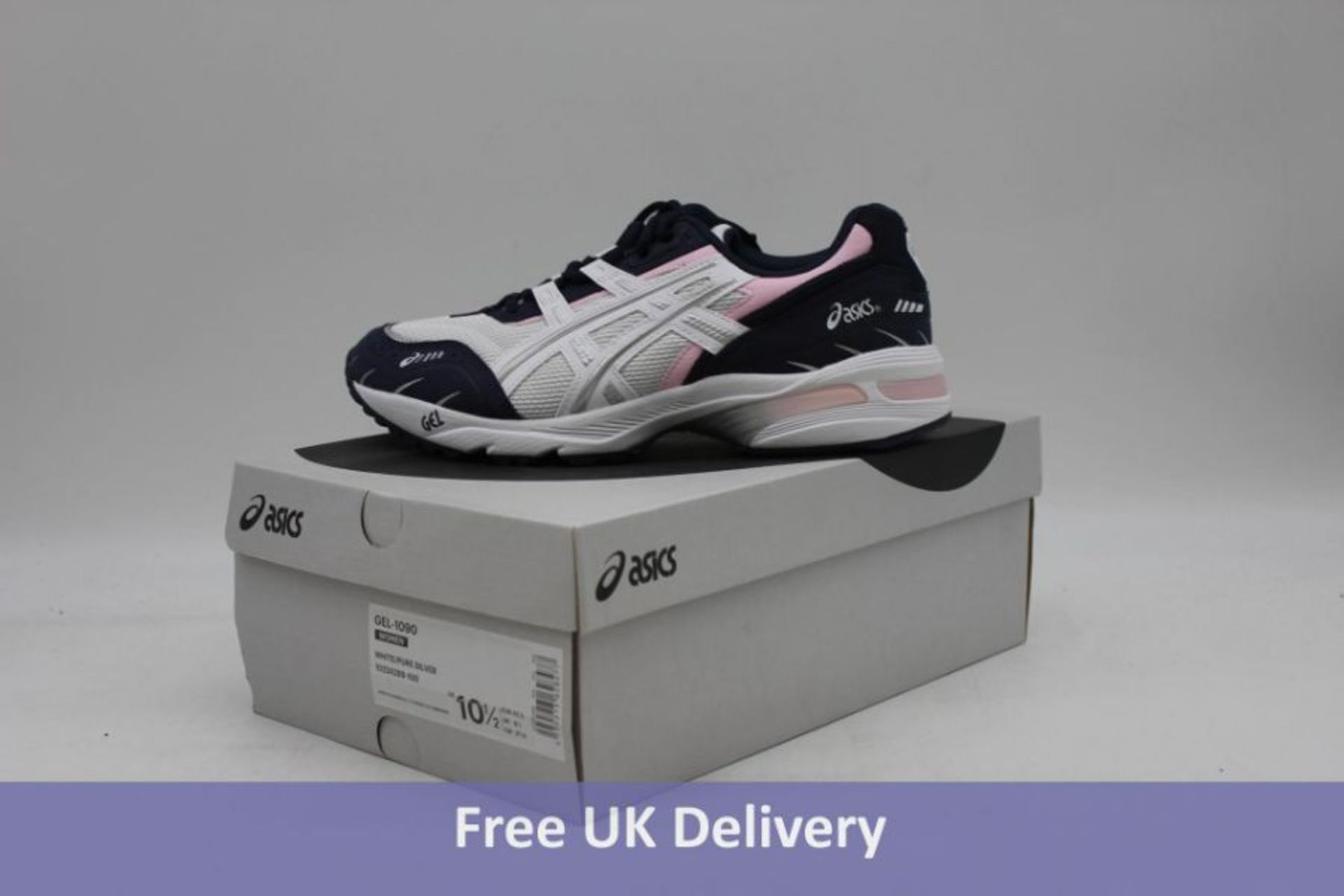 Two Asics Gel-1090 Women's Trainers, White/Navy/Silver/Pink, 1x UK 8.5, 1x UK 9
