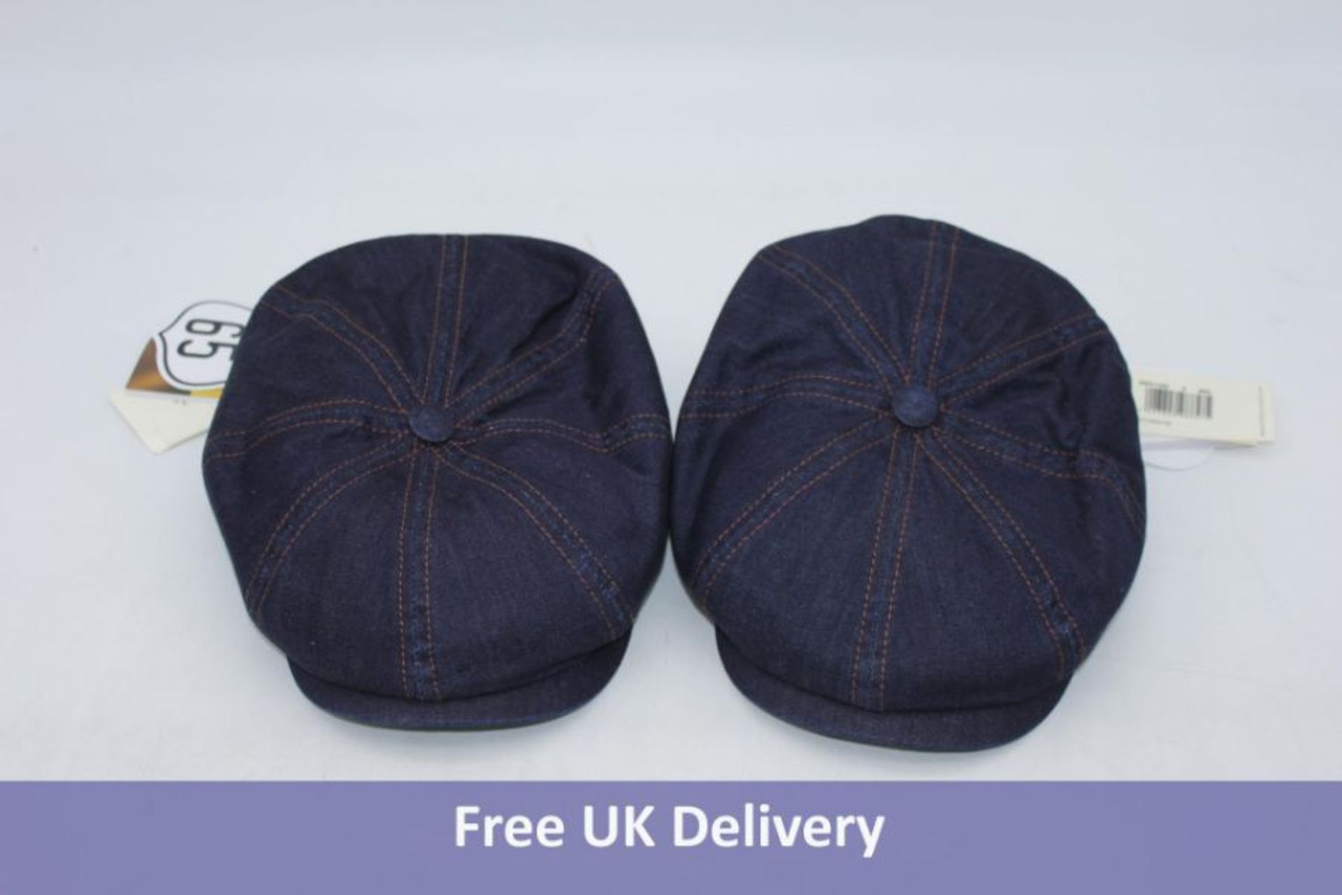 Two Stetson Hatteras Denim Contrast Stitch Flap Cap, Navy, UK L