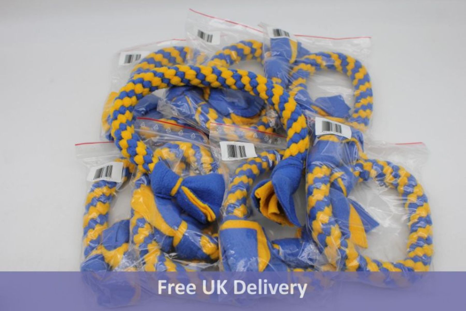 Eight Bezalin Fleece, Handmade Rope, Giant Breeds Tug Toy, Blue/Yellow