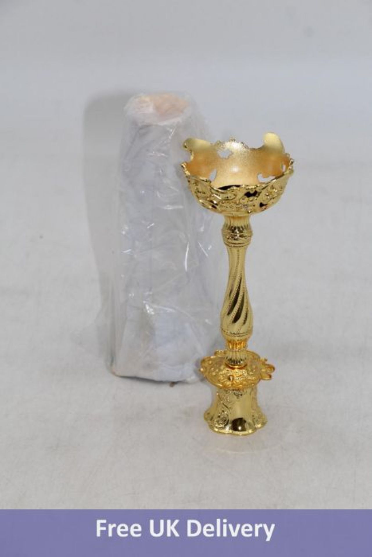 Fourteen Sziqiqi Gold Plated Shabbat Set of 2 Metal Taper Candle Holders