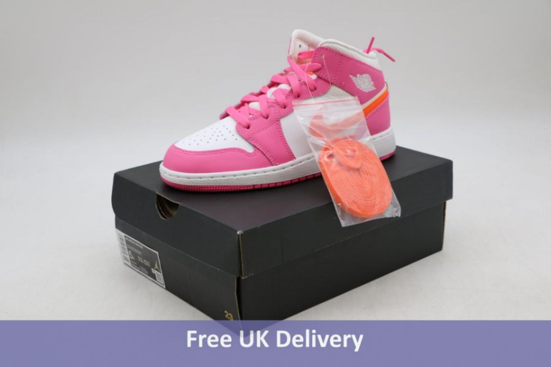 Air Jordan 1 Mid GS Women's Trainers, Pink/Orange/White, UK 4.5