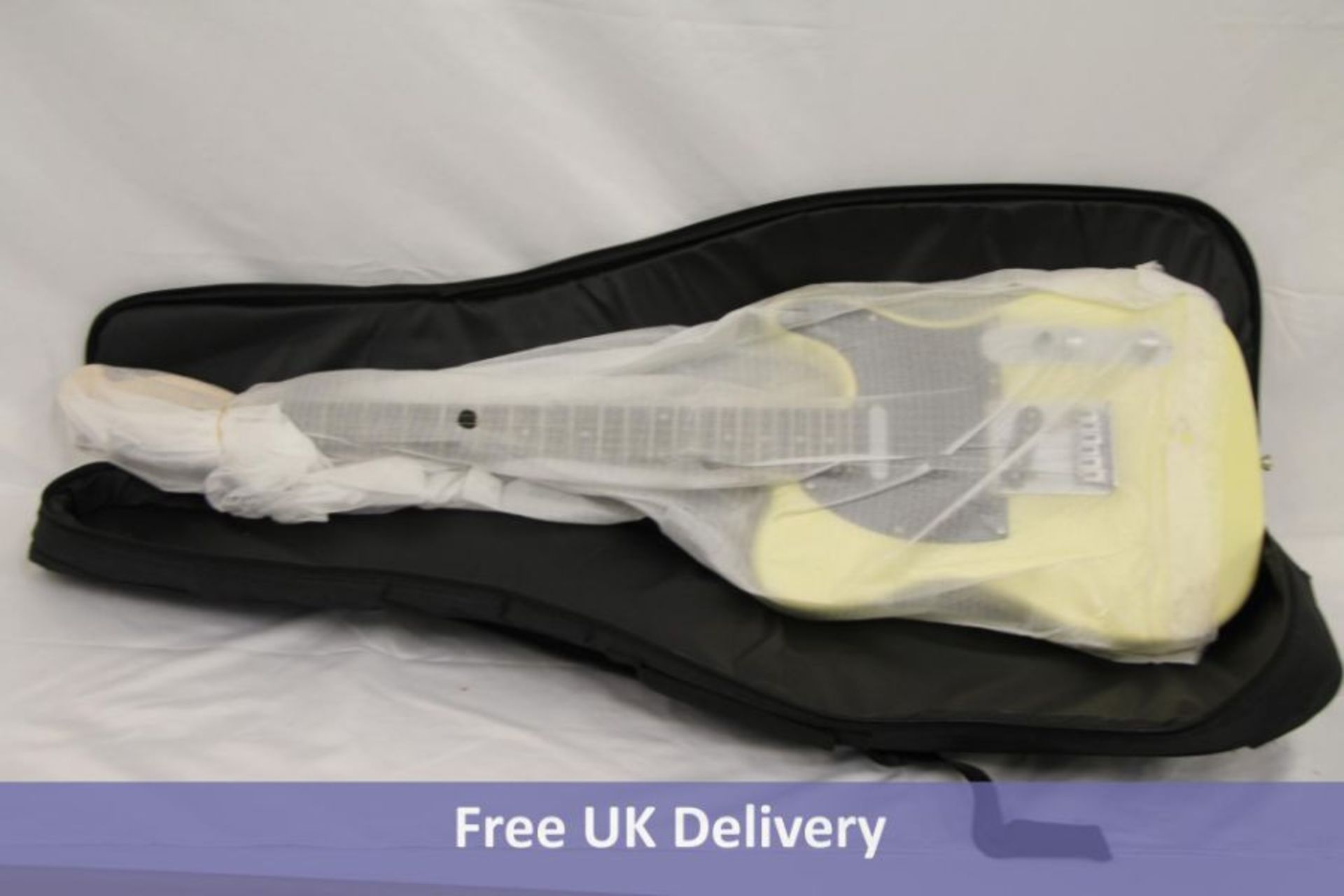 Indio Retro Classic Electric Guitar With Gig Bag, Yellow, Some Cracks To Neck Joint And Base