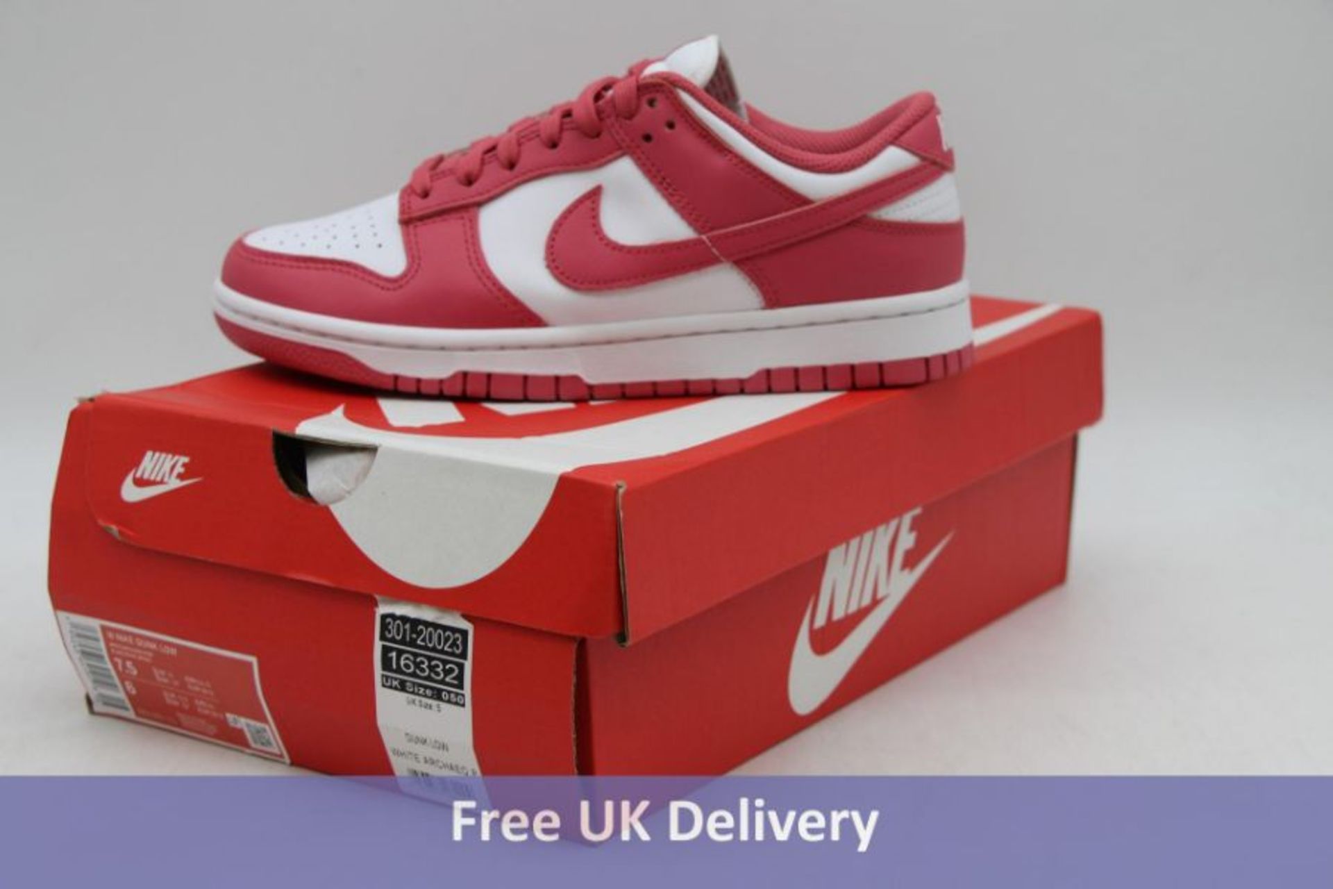 Nike Women's Dunk Low Trainers, White Archaeo Pink, UK 5. Box damaged