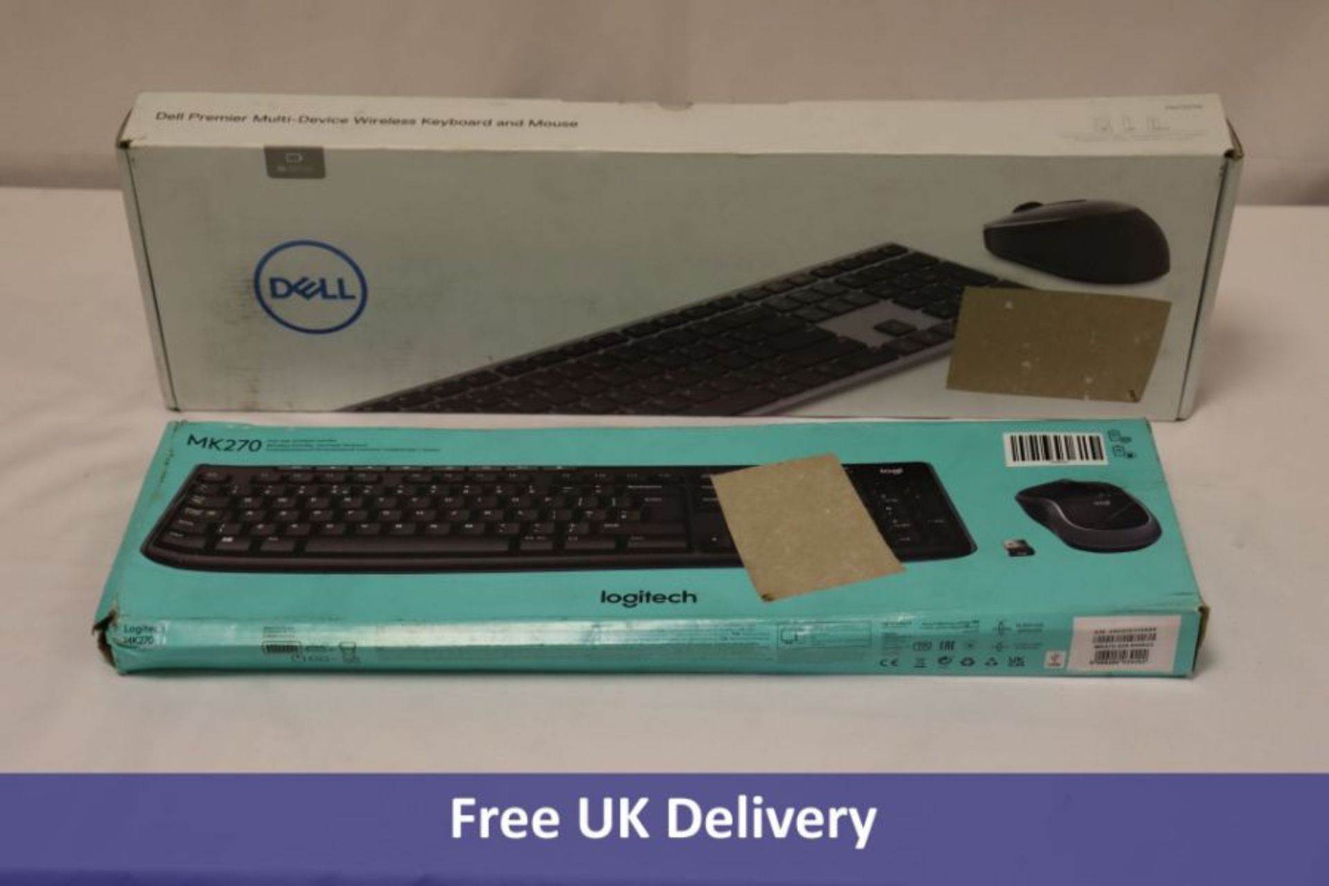 Two Keyboard and Mouse Sets to include 1x Dell Premier Multi-Device Wireless, KM7321W, 1x Logitech M