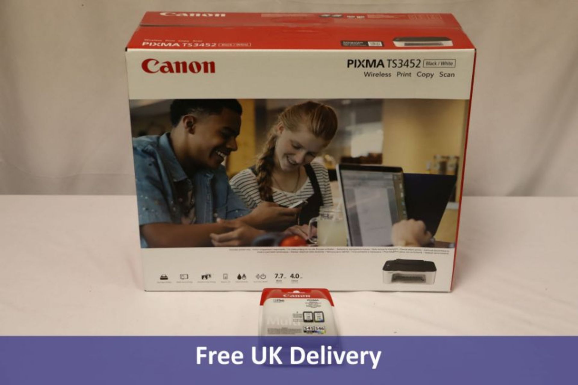 Two Canon items to include 1x PIXMA TS3452 Wireless Photo Printer, Black/White, 1x PG-545/CL-546 Mul