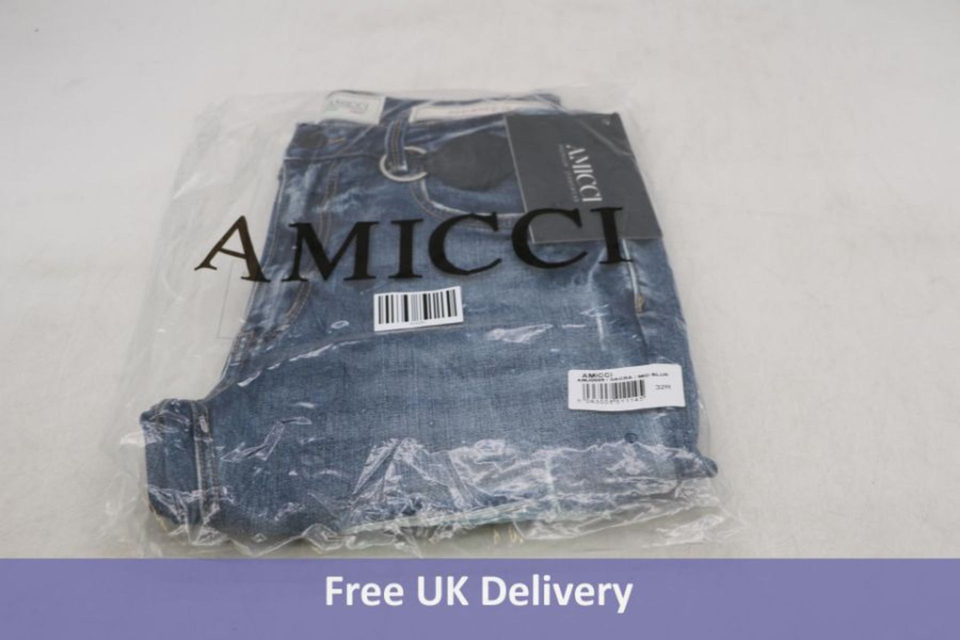 Amicci Men's Ripped Sacra Jean, Mid Blue, Size 32R