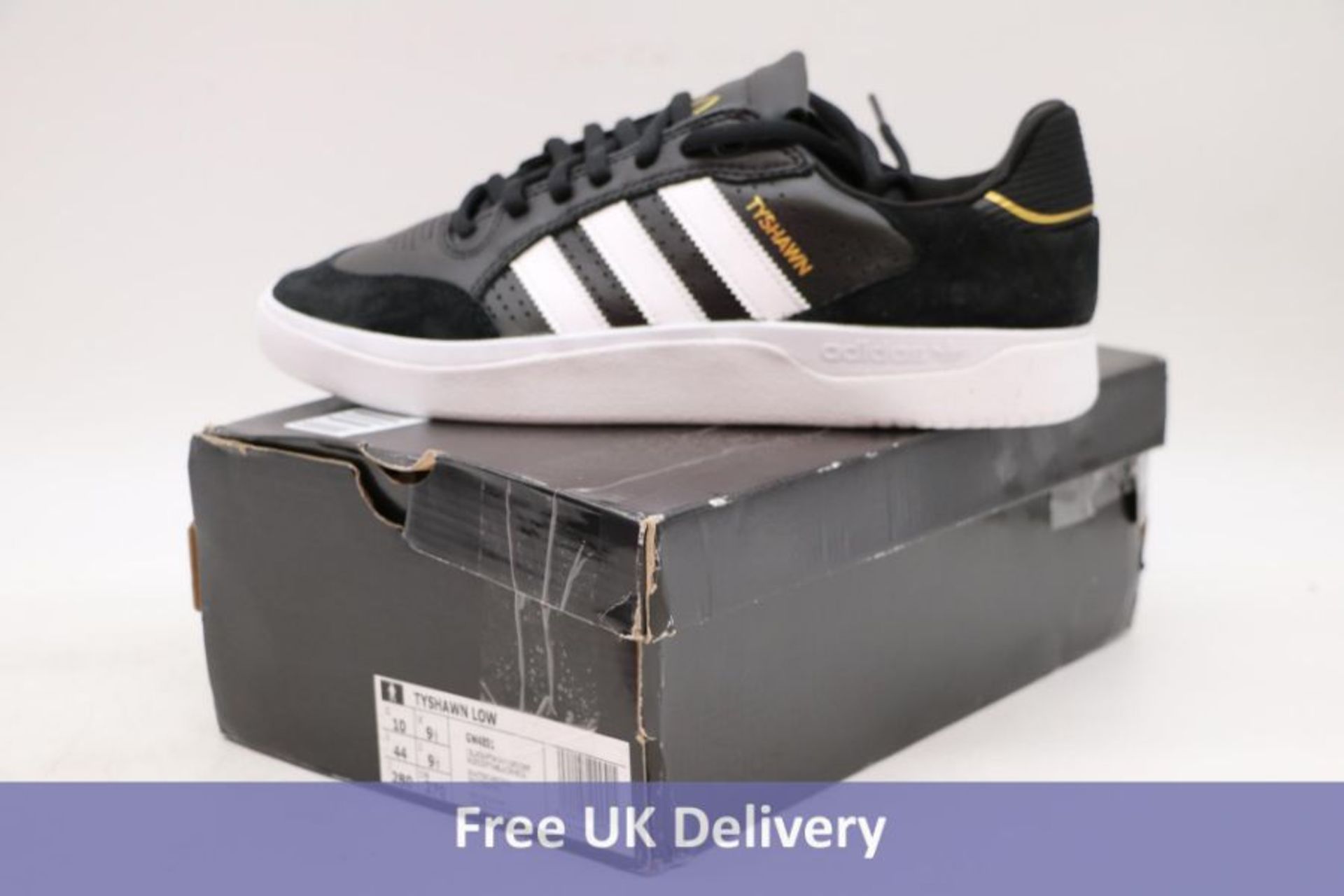 Adidas Tyshawn Low, Black/White/Gold, UK 9.5. Box damaged