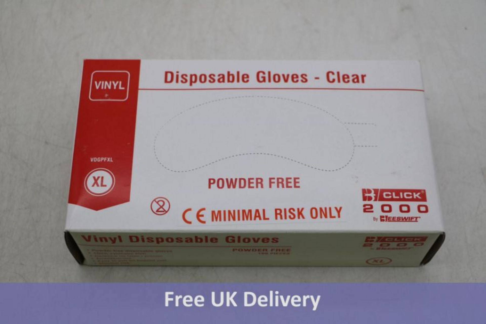Ten Click Vinyl Gloves, Powder Free, 100 Per Pack