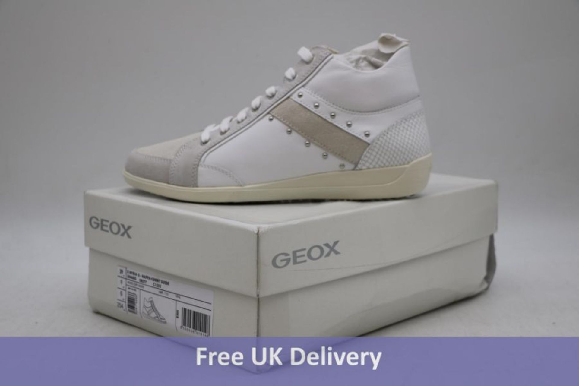 Geox Women's D Myria Shiny Suede Mid Trainers, White/Grey, UK 6