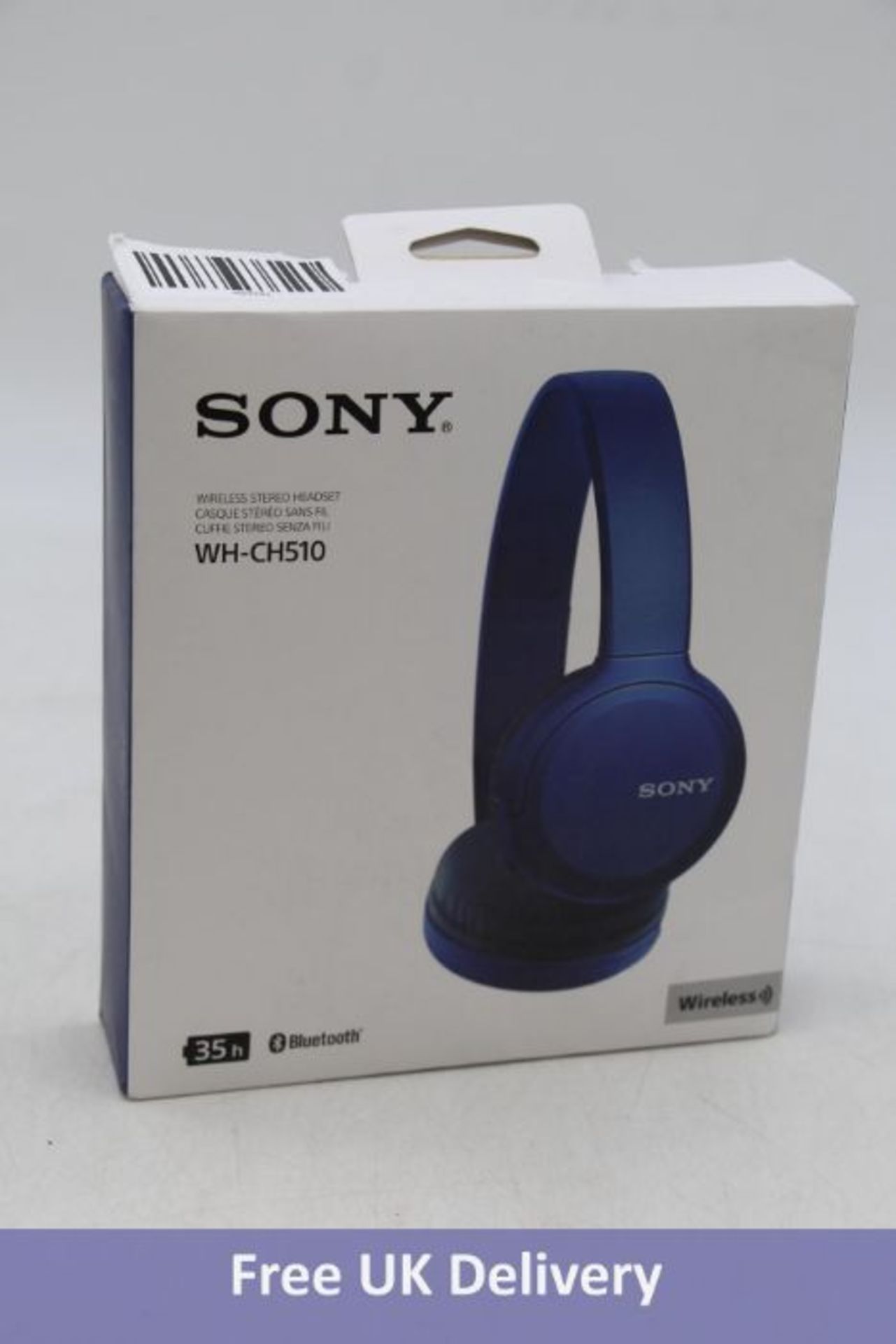 Two Sony WH-CH510 Wireless Bluetooth Headphones, Blue. Box damaged