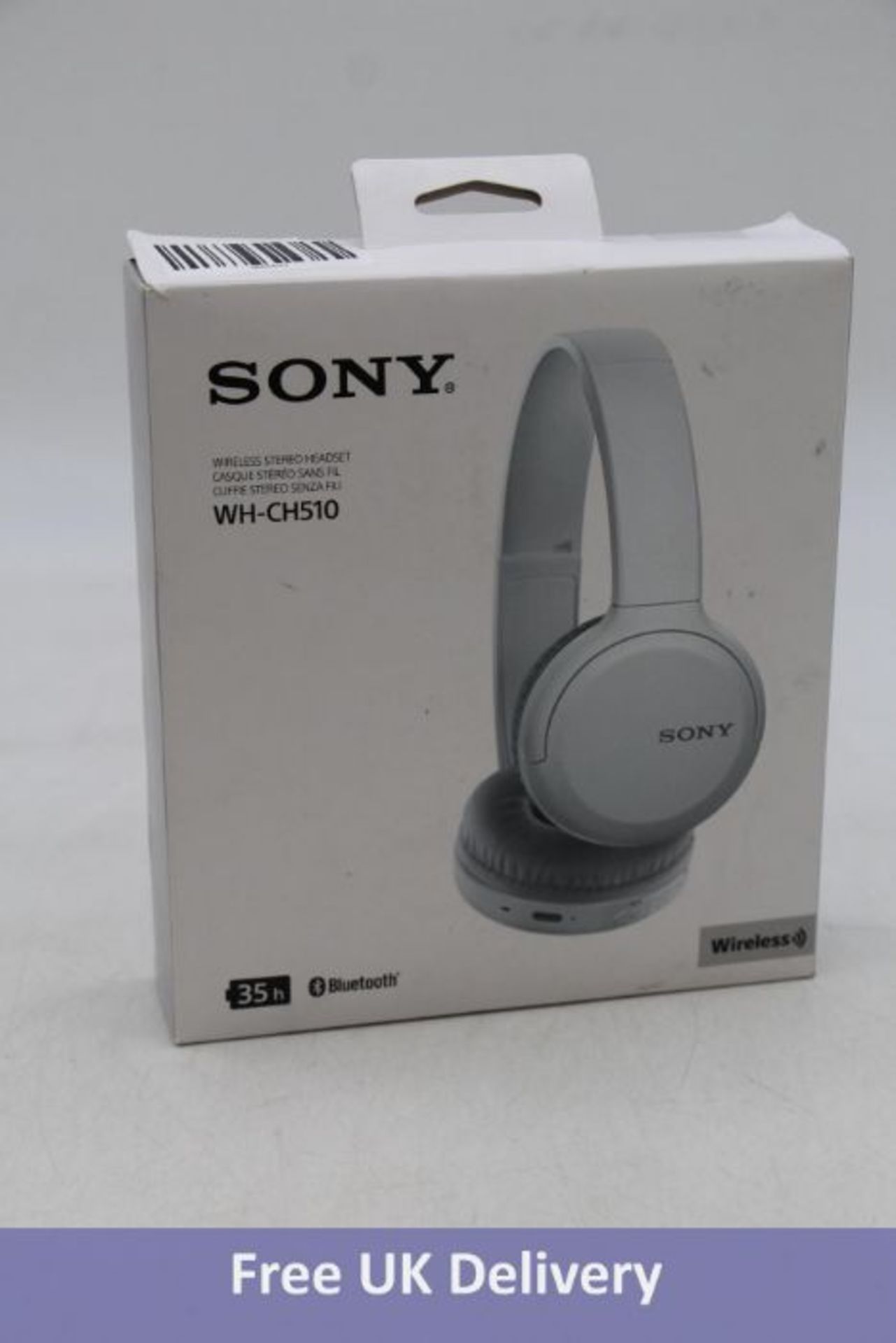 Two Sony WH-CH510 Wireless Bluetooth Headphones, White. Box damaged