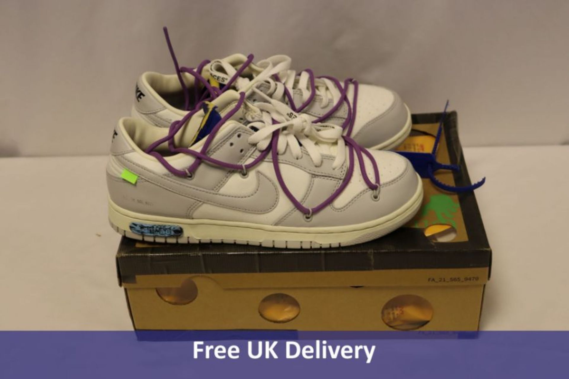 Nike Off-White x Dunk Low 'Lot 48 of 50' Trainers, Sail/Neutral Grey, UK 9, DM1602 107. Box damaged,